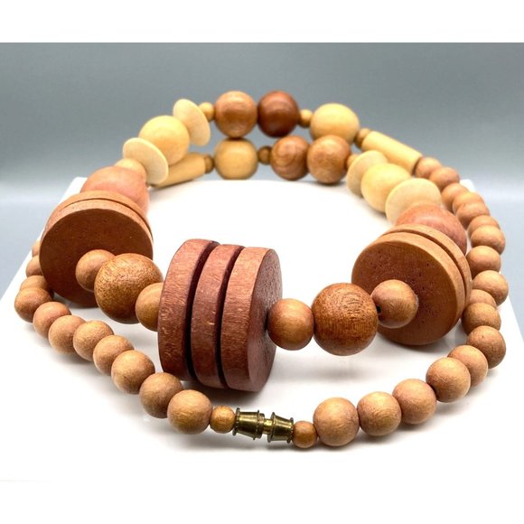 Vintage Beaded Strand Necklace with Fun and Funky Wood Beads, Boho Chic with Lot - Picture 4 of 4